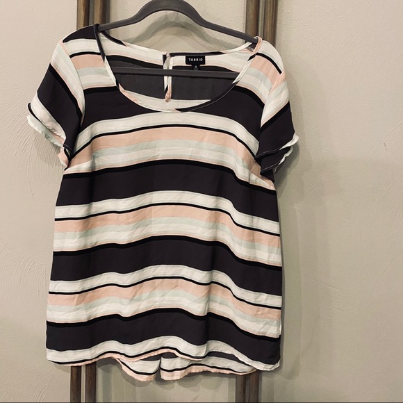 Torrid Multi Stripe Georgette Flutter Sleeve Top - Picture 6 of 12